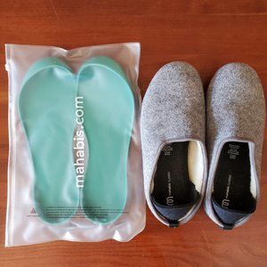 Mahabis, Classic Slippers, Gray Wool, Removable Sole, Women's Size EU 41 US 10.5